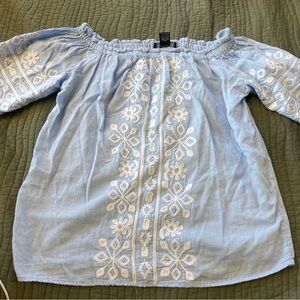 NAOO Nation AK Outfits Light Blue Off The Shoulder Floral Shirt Size M